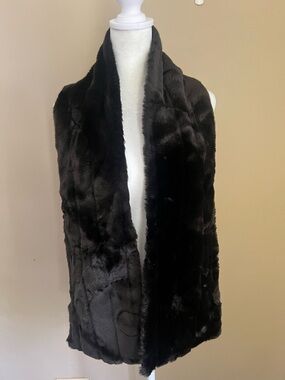 VINTAGE Studio Brown Faux Fur Pillow with Dark Brown Satin Panel